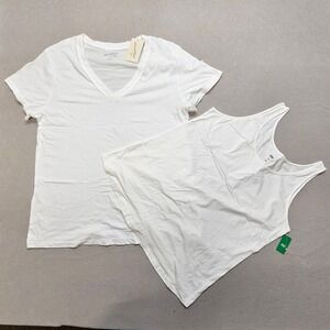 New Universal Thread White V-Neck T-Shirt & Dip Tank Top Bundle Plus Size XL 1X